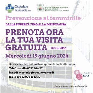 Prevenzione femminile: mercoledì 19 visite gratuite presso l’Ospedale di Sassuolo 